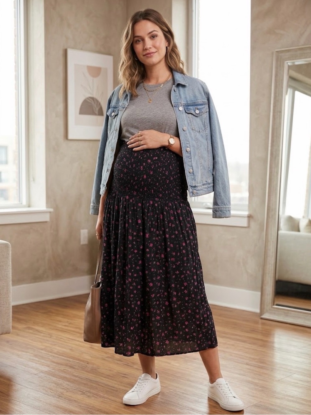 Nines HATCH x Anthropologie Ditsy Floral Smocked Maternity Midi Skirt Medium.